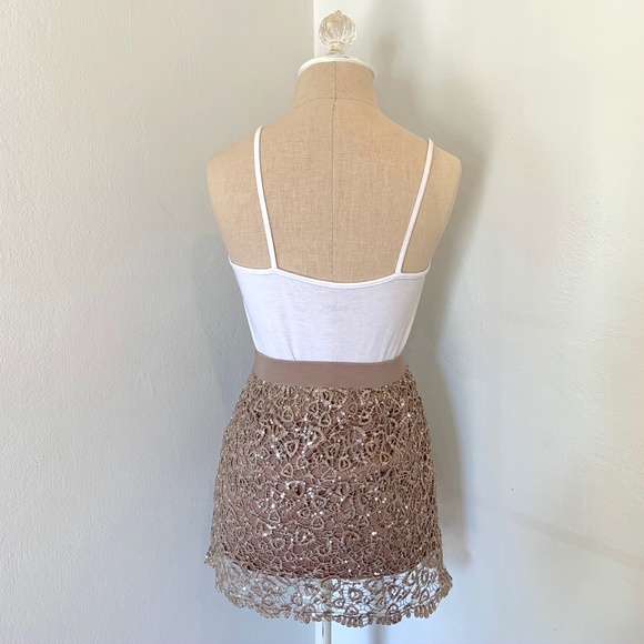 Bronze Gold Sequin Embroidered Lace Mini Skirt - Picture 3 of 5